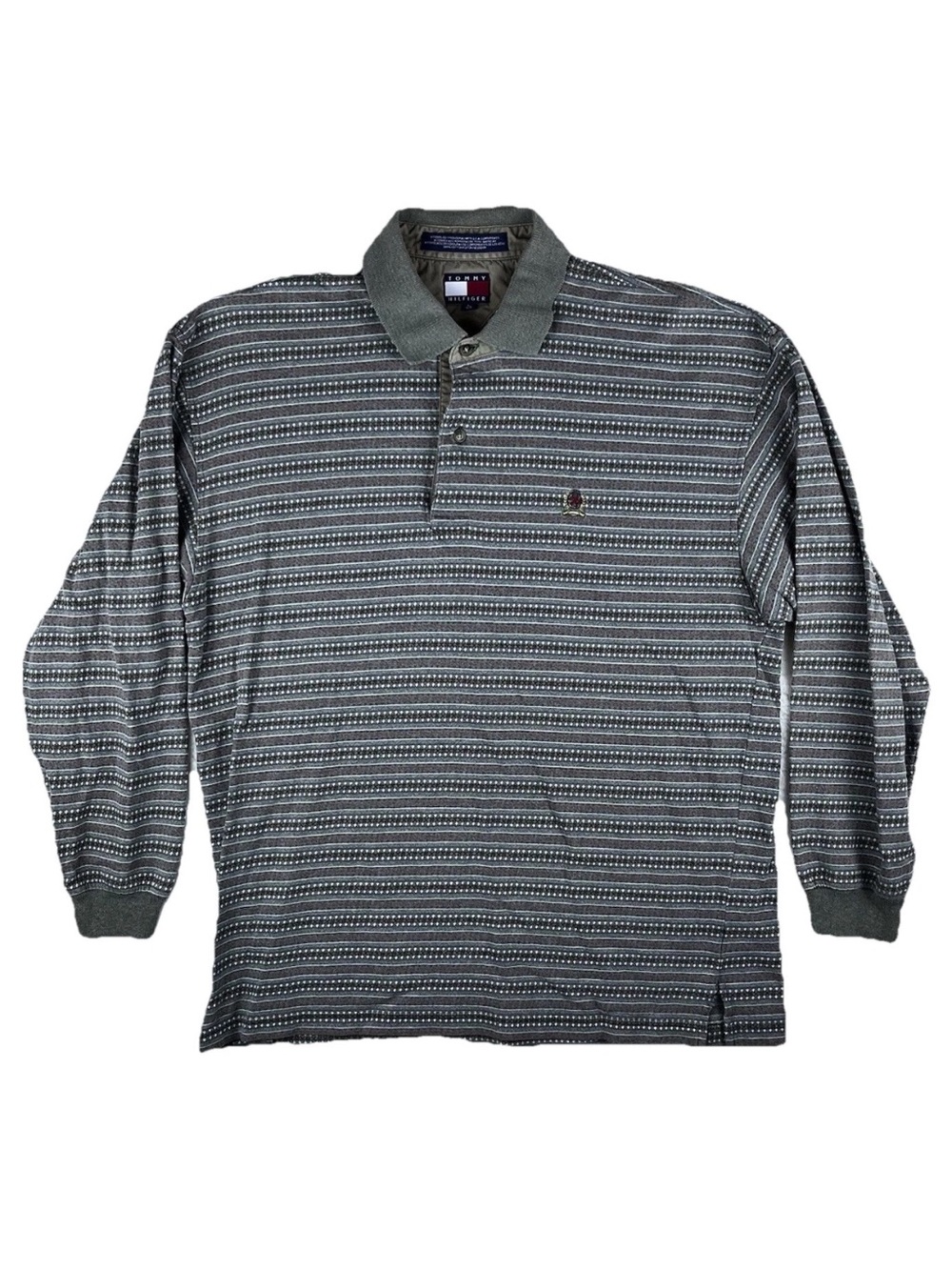 Vintage 90s Tommy Hilfiger Large Polo Shirt Earth Tones Embroidered LS